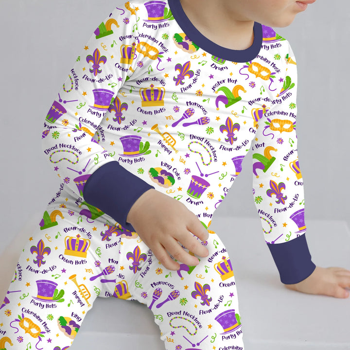 Mardi Gras Family Matching Bamboo Two Piece Long Sleeve Pajama Set