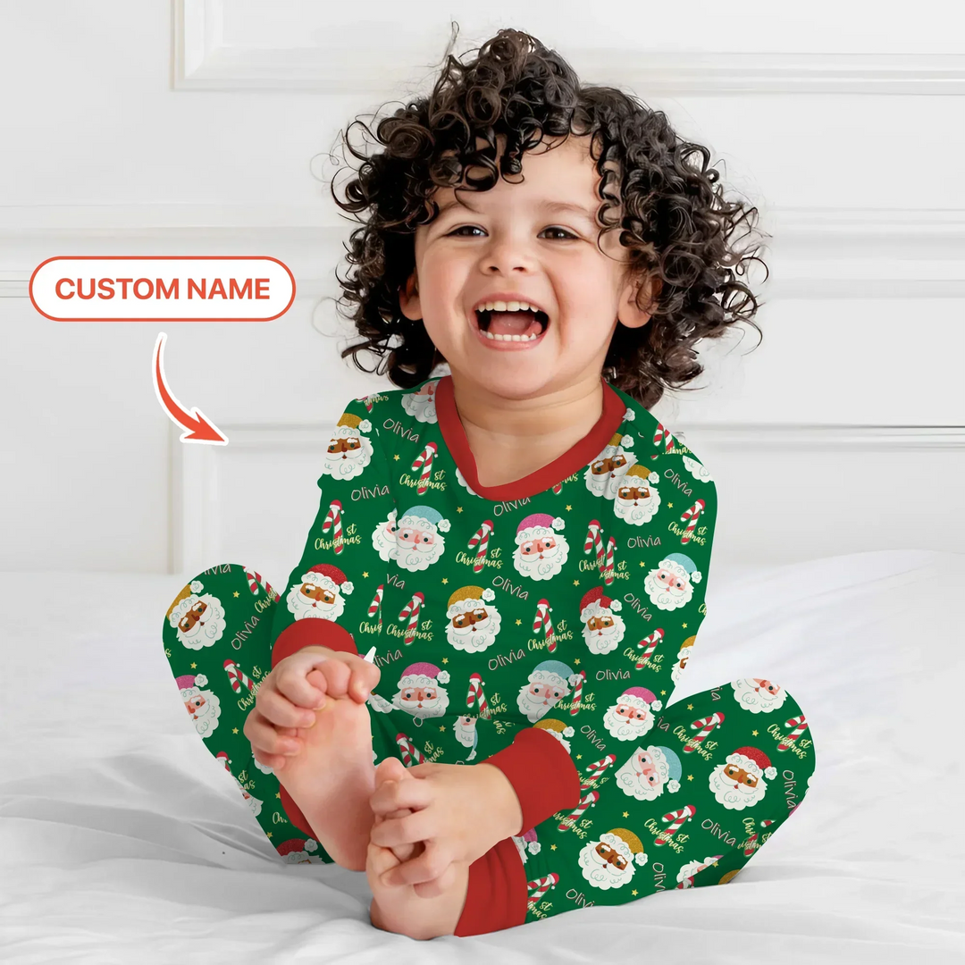 Personalized 1st Christmas Two Piece Long Sleeve Pajama Set , Personalized 1st Christmas Two Piece Long Sleeve Pajama Set - 12-18M