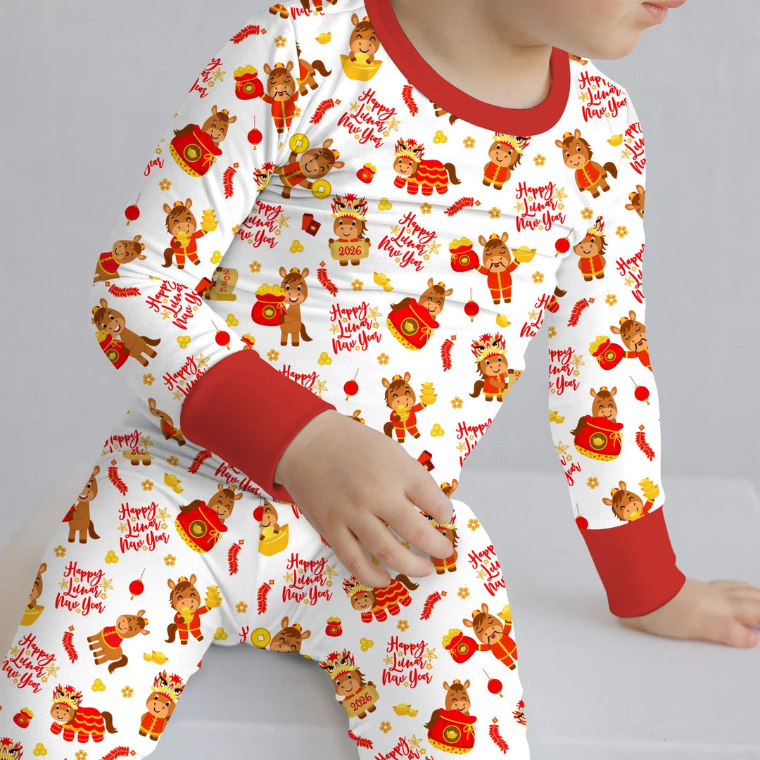 Zweiteiliges Langarm-Pyjama-Set mit Sommerfrüchten
