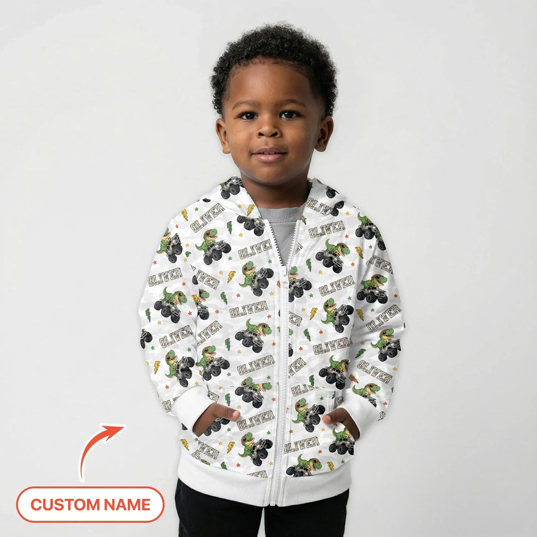 Personalisierter Name Camo Trucker Dino Bambus Reißverschluss-Hoodie