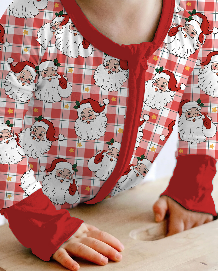 Santa Plaid Cheer Bamboo Convertible Zipper Romper