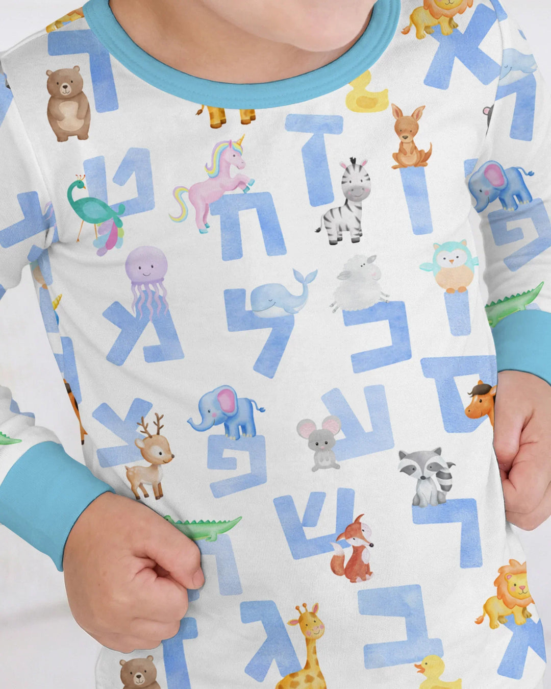 Hebrew Animal Alphabet Bamboo Two Piece Long Sleeve Pajama Set