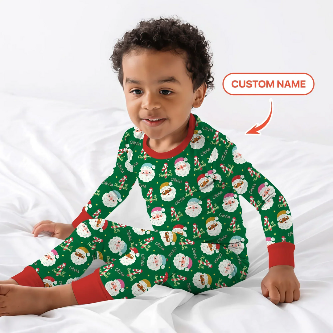 Personalized 1st Christmas Two Piece Long Sleeve Pajama Set , Personalized 1st Christmas Two Piece Long Sleeve Pajama Set - 12-18M