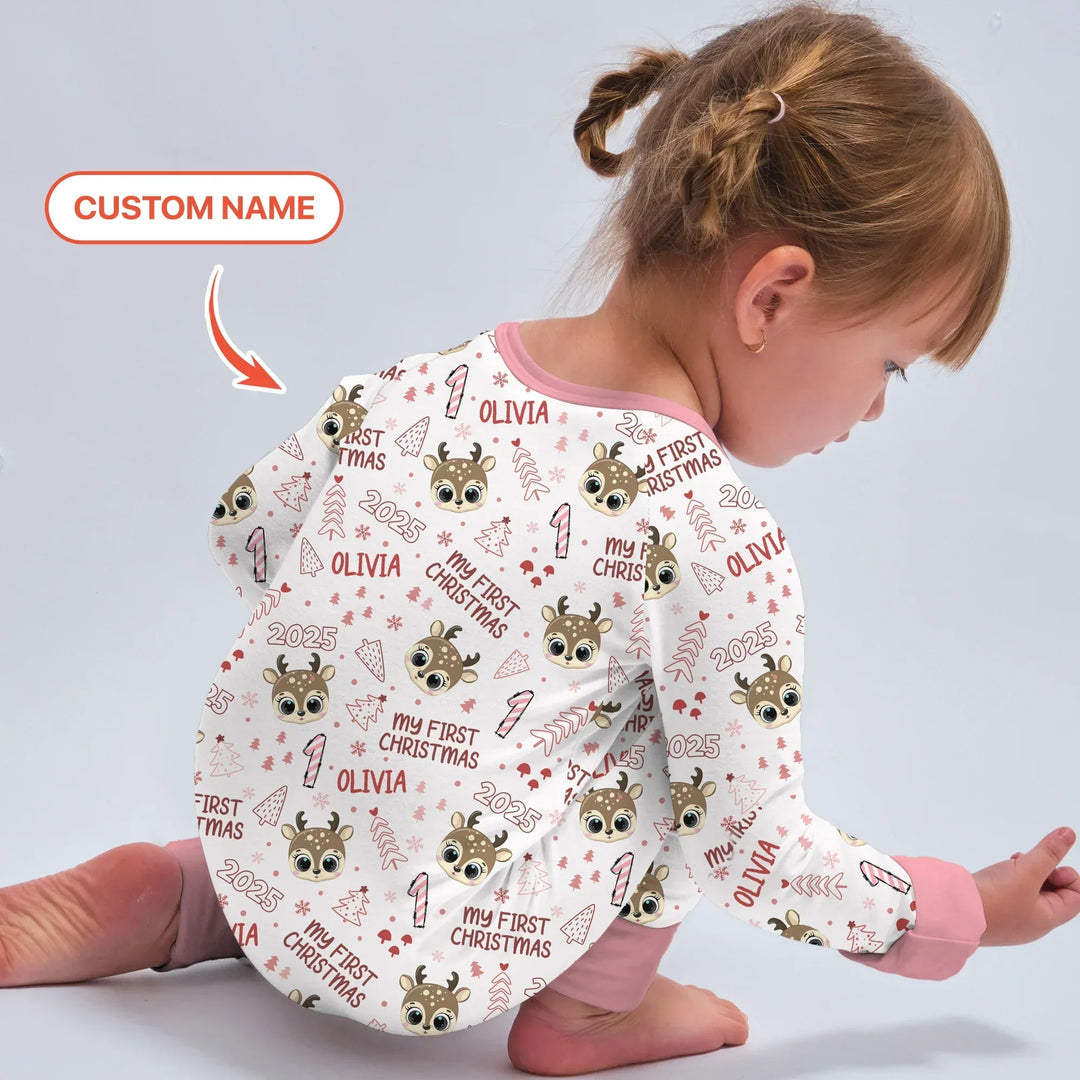 Custom Name Cute Reindeer My First Christmas Bamboo Convertible Zippy