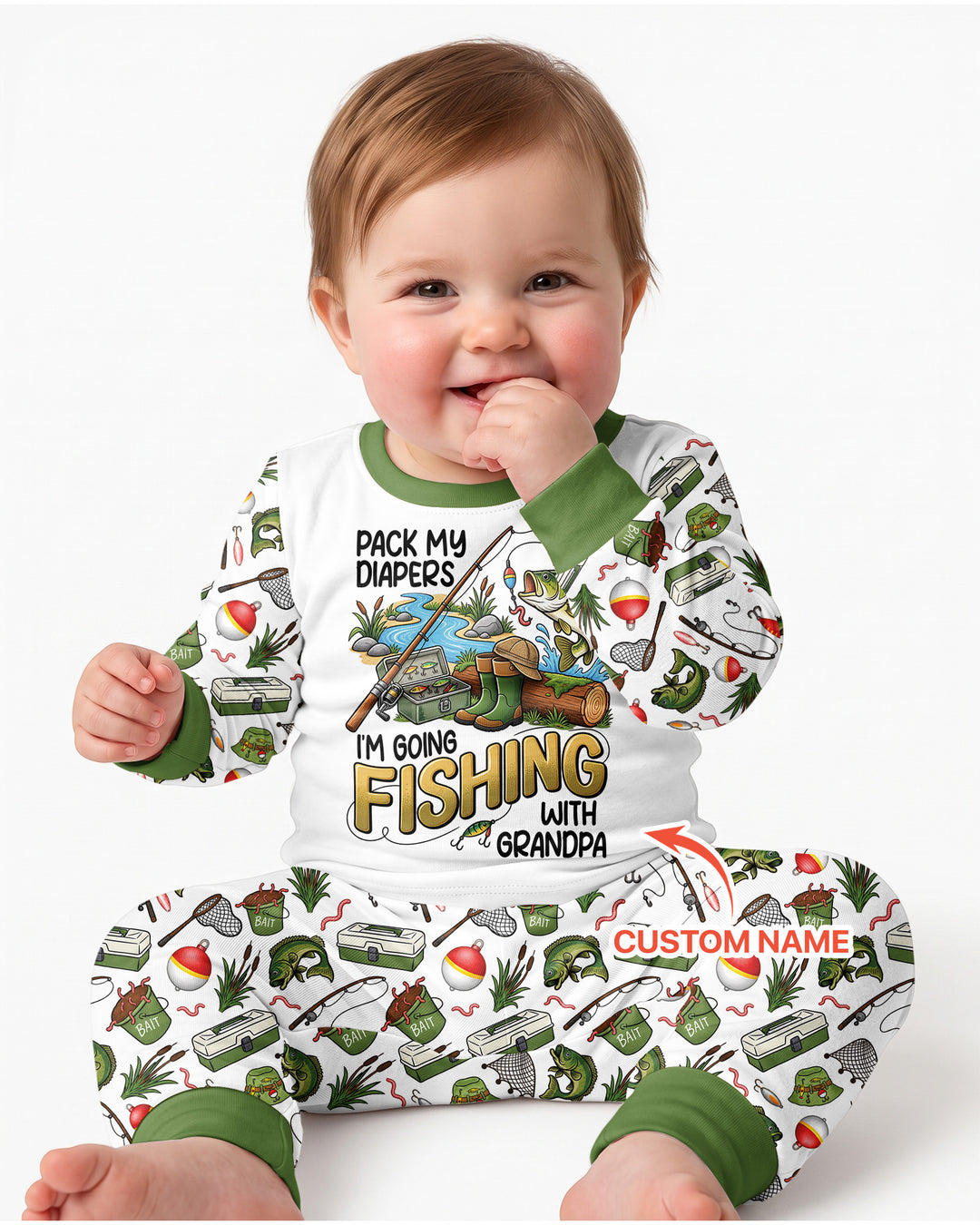 I'm Going Fishing With Grandpa Bamboo Two Piece Long Sleeve Pajama Set
