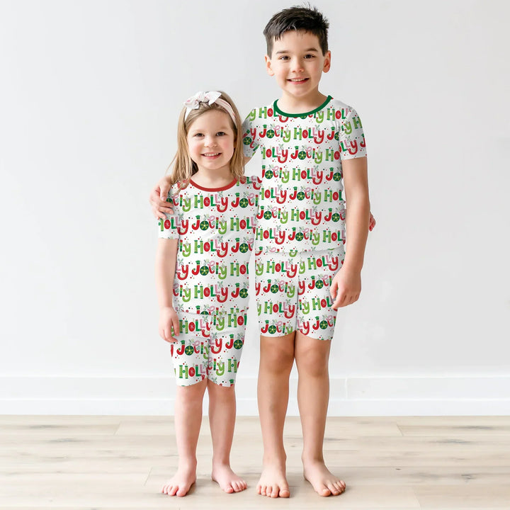 Holly Jolly Two Piece Short Sleeve Shorts Pajama Set , Holly Jolly Two Piece Short Sleeve Shorts Pajama Set - 12-18M / Red