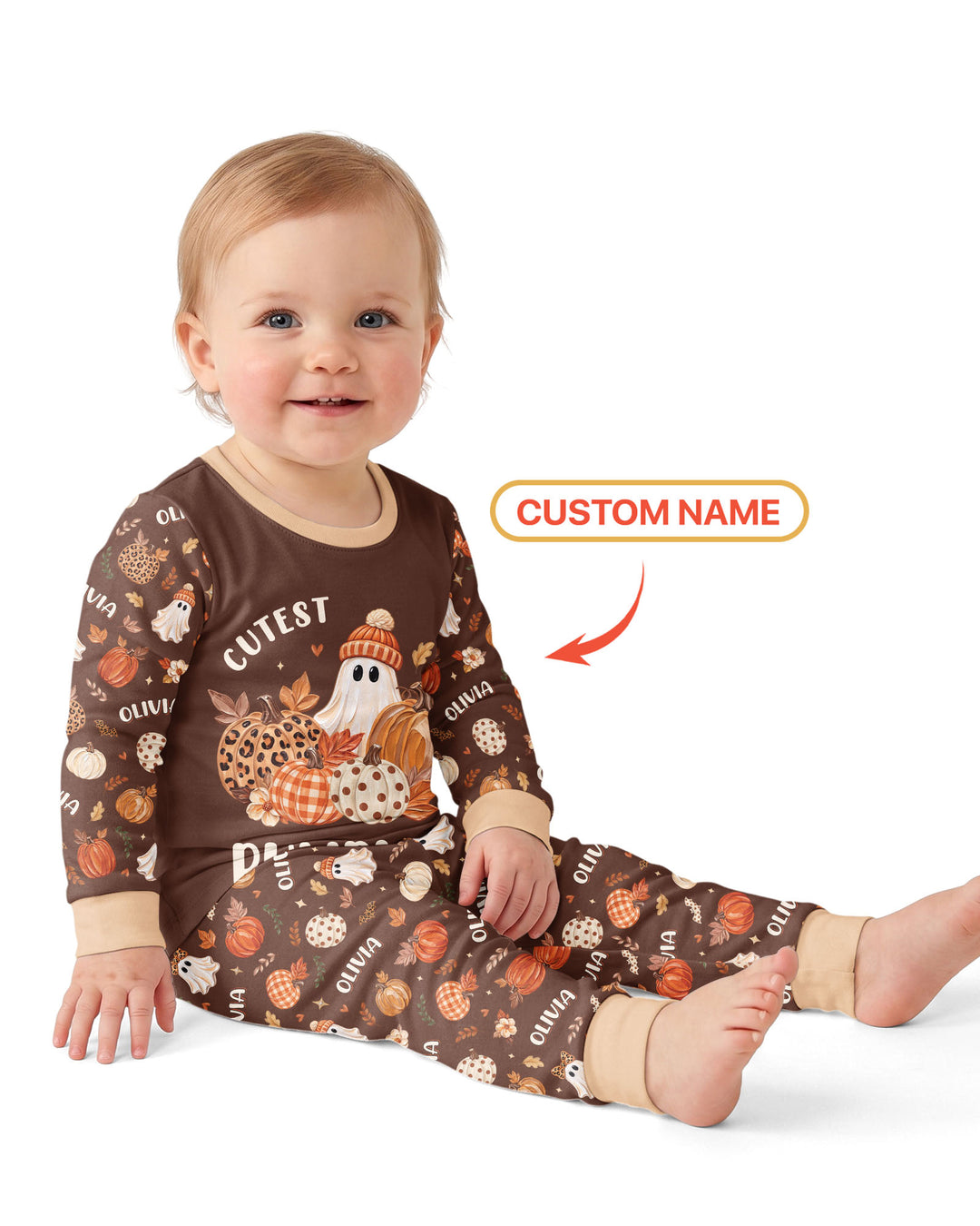 Cutest Pumpkin In The Patch Custom Name Bamboo Two Piece Long Sleeve Pajama Set