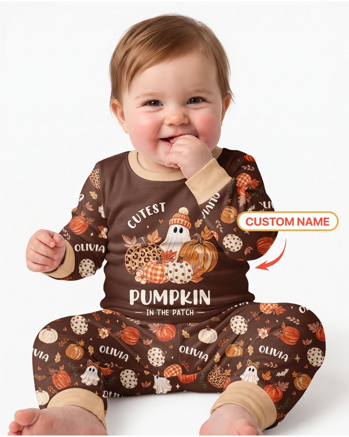 Cutest Pumpkin In The Patch Custom Name Bamboo Two Piece Long Sleeve Pajama Set