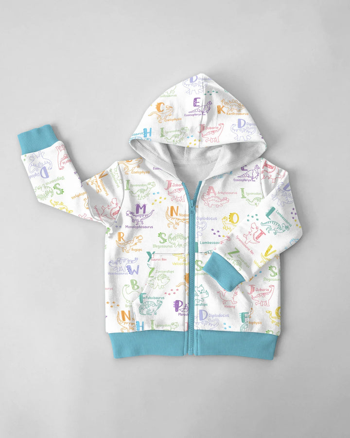 Dino Alphabet ABC Kapuzenpullover aus Bambus mit Reißverschluss