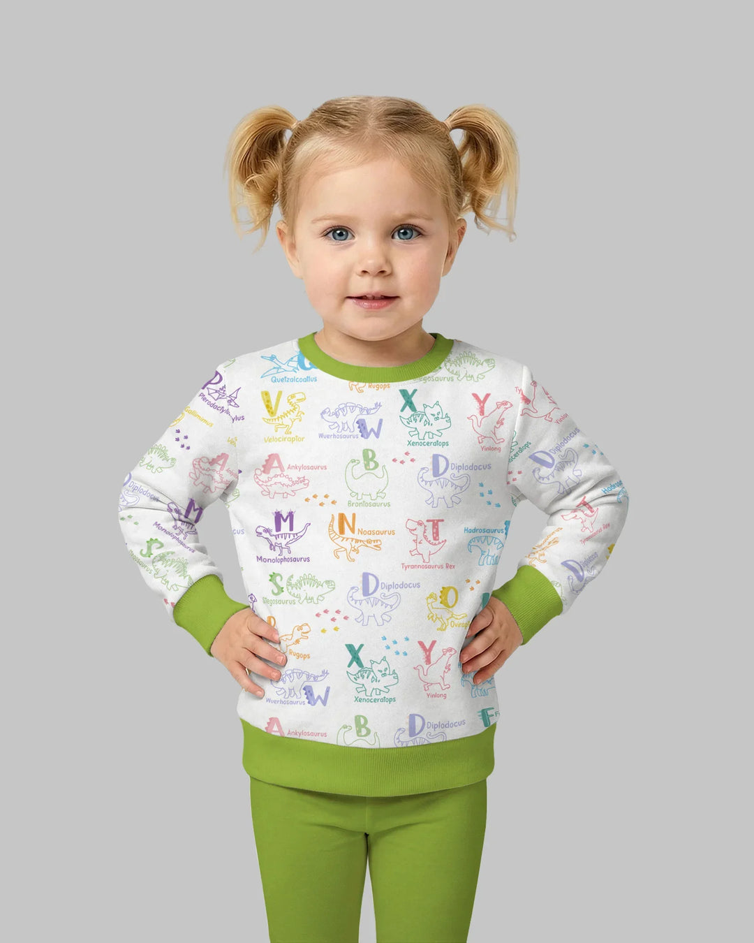 Dino-Alphabet ABC-Bambus-Rundhals-Sweatshirt