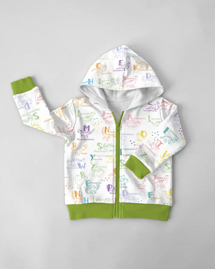 Dino Alphabet ABC Kapuzenpullover aus Bambus mit Reißverschluss