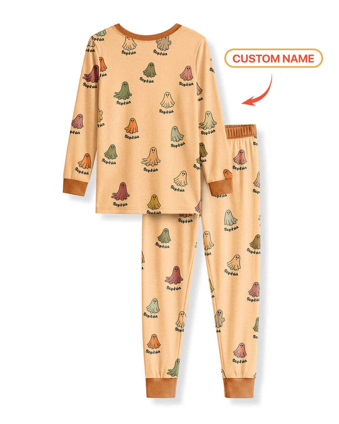 Cute Boo Ghost Vintage Halloween Bamboo Two Piece Long Sleeve Pajama Set