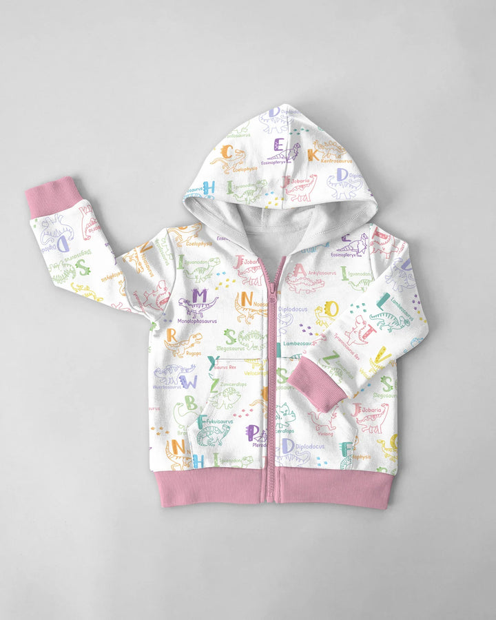 Dino Alphabet ABC Kapuzenpullover aus Bambus mit Reißverschluss