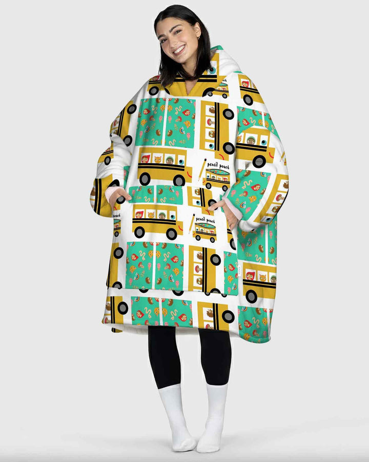 School Bus Adventures Bamboo Blanket Hoodie