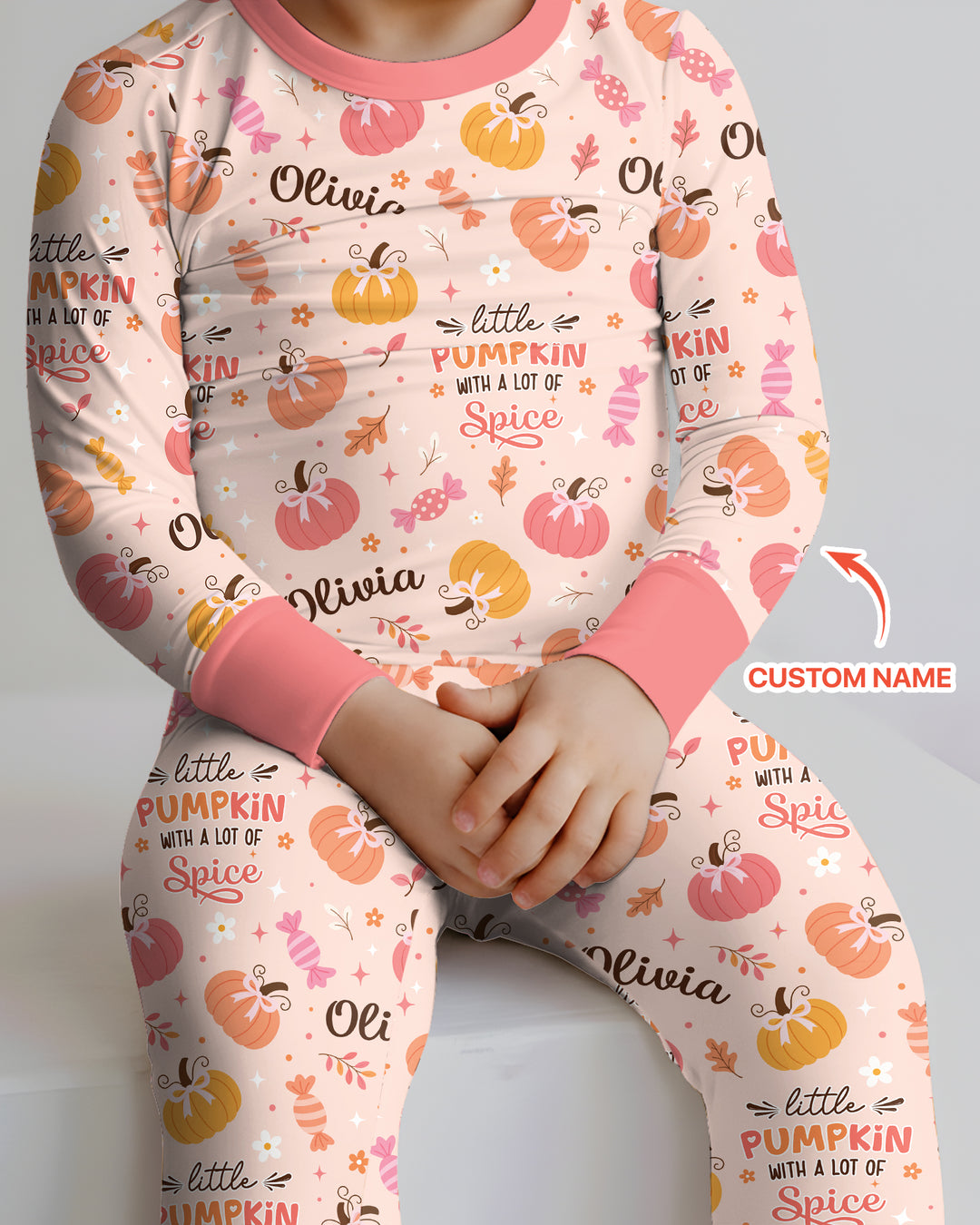 Custom Name Little Pumpkin With A Lot Of Spice Bamboo Two Piece Long Sleeve Pajama Set