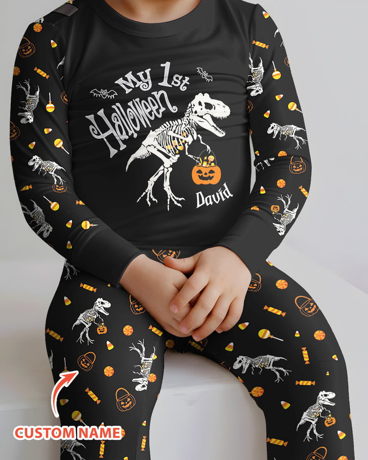 My First Halloween Dinosaur  Bamboo Two Piece Long Sleeve Pajama Set