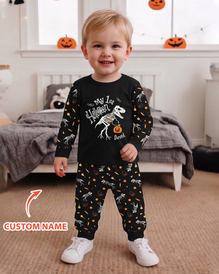 My First Halloween Dinosaur  Bamboo Two Piece Long Sleeve Pajama Set
