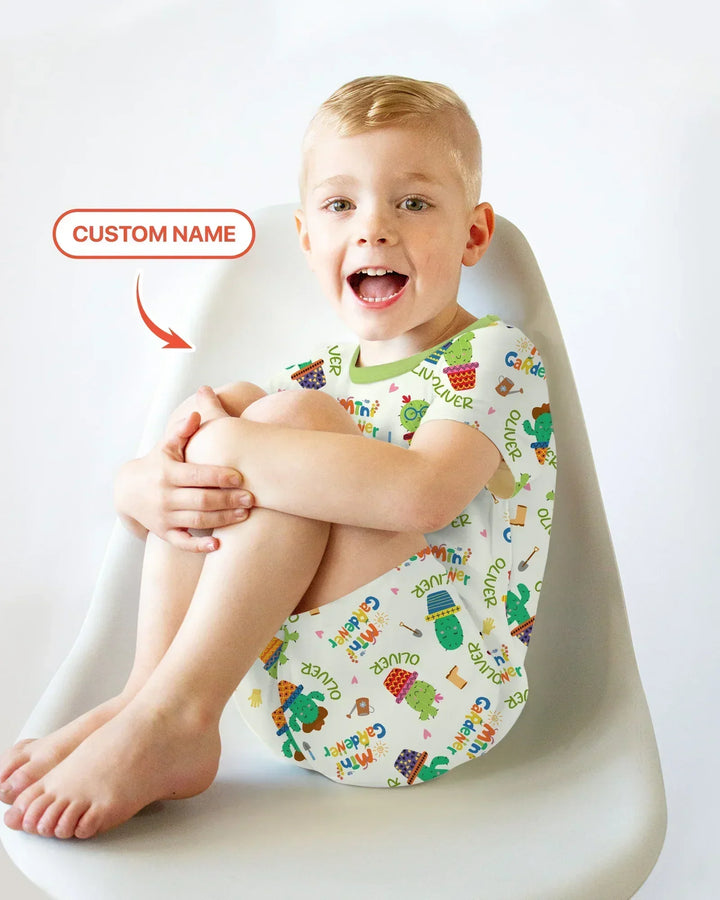 Custom Name Mini Gardener Bamboo Two Piece Short Sleeve Shorts Pajama Set