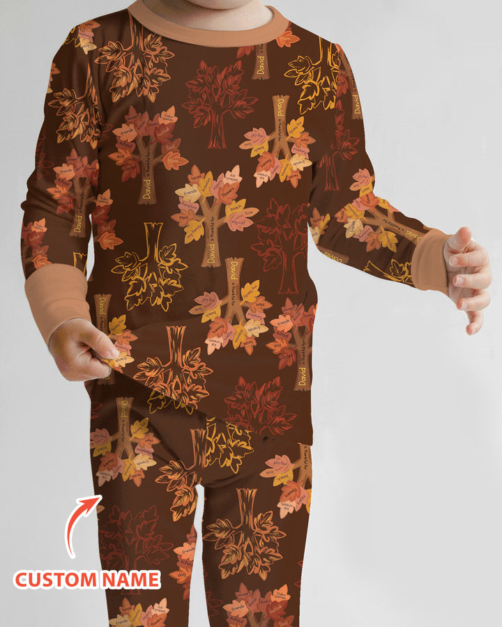 Custom Thanksgiving Tree Bamboo Two Piece Long Sleeve Pajama Set