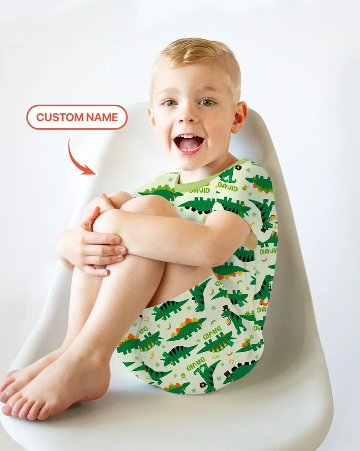 St. Patrick's Day Dinosaurs Custom Bamboo Two Piece Short Sleeve Shorts Pajama Set