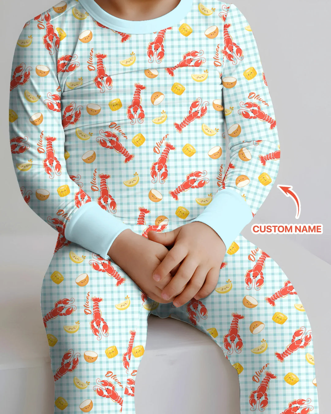 Custom Name Preppy Crawfish Season Bamboo Two Piece Long Sleeve Pajama Set