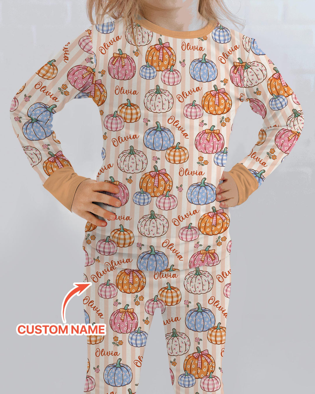 Custom Name Pumpkin Patch Bamboo Two Piece Long Sleeve Pajama Set