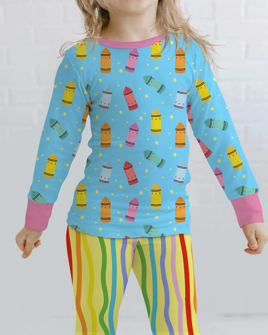 Happy Crayon Friends Bamboo Two Piece Long Sleeve Pajama Set