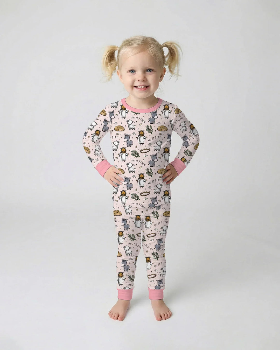 He Is Risen Easter Family Matching Bamboo Two Piece Long Sleeve Pajama Set