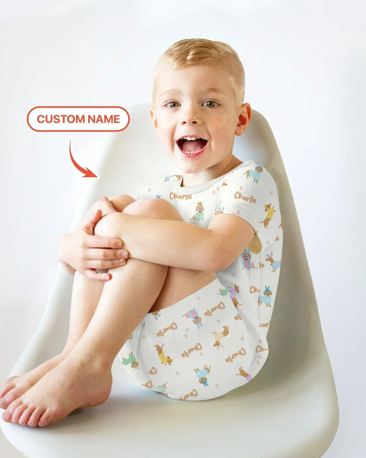 Custom Name Easter Dachshund Bamboo Two Piece Short Sleeve Shorts Pajama Set