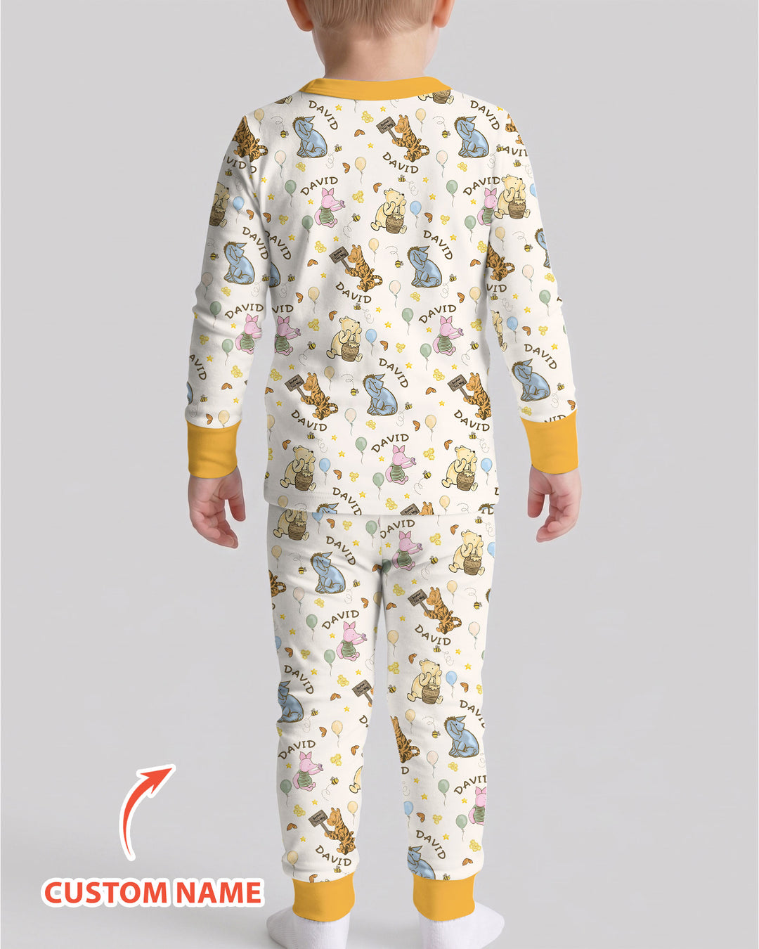 Little Things, Big Love Classic Bear Custom Name Bamboo Two Piece Long Sleeve Pajama Set