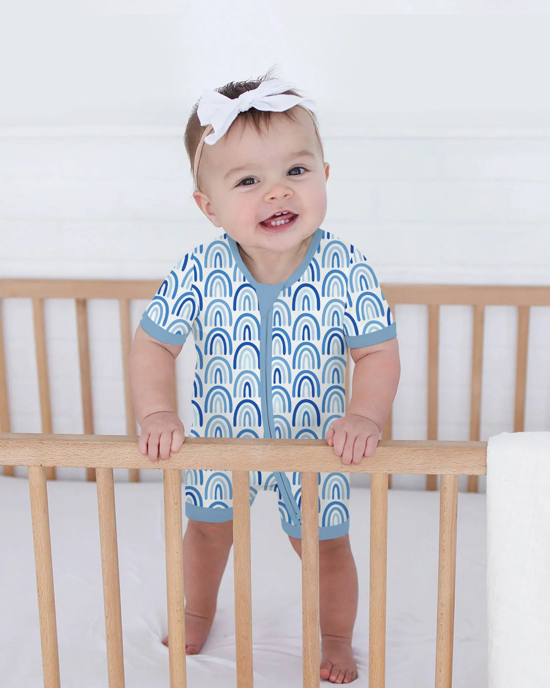 Sky Blue Rainbows Bamboo Shorty Zippy