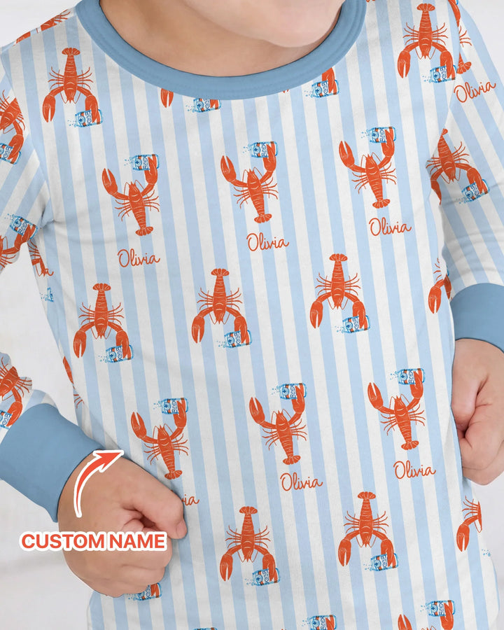 Custom Name Crawfish Beer Season Bamboo Two Piece Long Sleeve Pajama Set