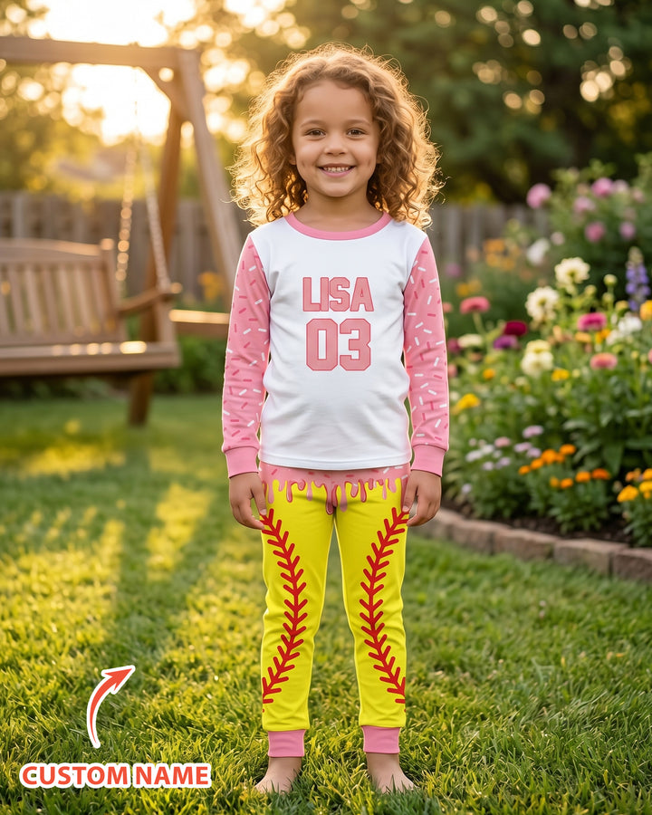 Personalized Dripping Sport Ball Custom Name Number Bamboo Two Piece Long Sleeve Pajama Set