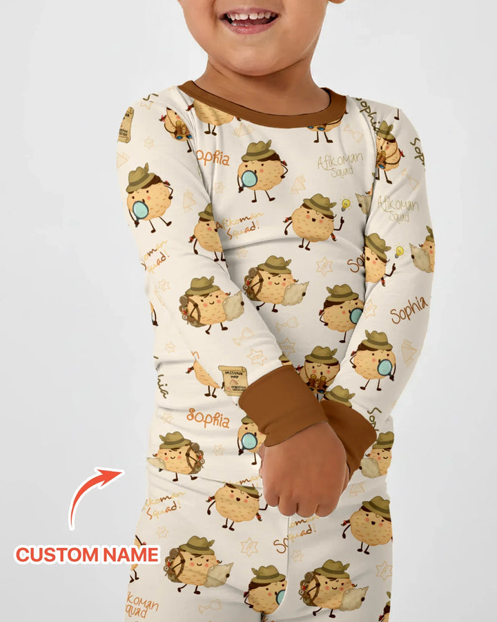 Custom Name Passover Afikoman Bamboo Two Piece Long Sleeve Pajama Set