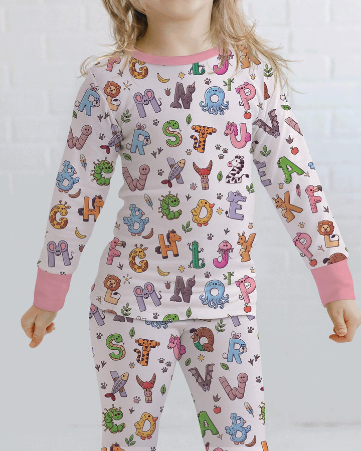 Animals Alphabet Bamboo Two Piece Long Sleeve Pajama Set