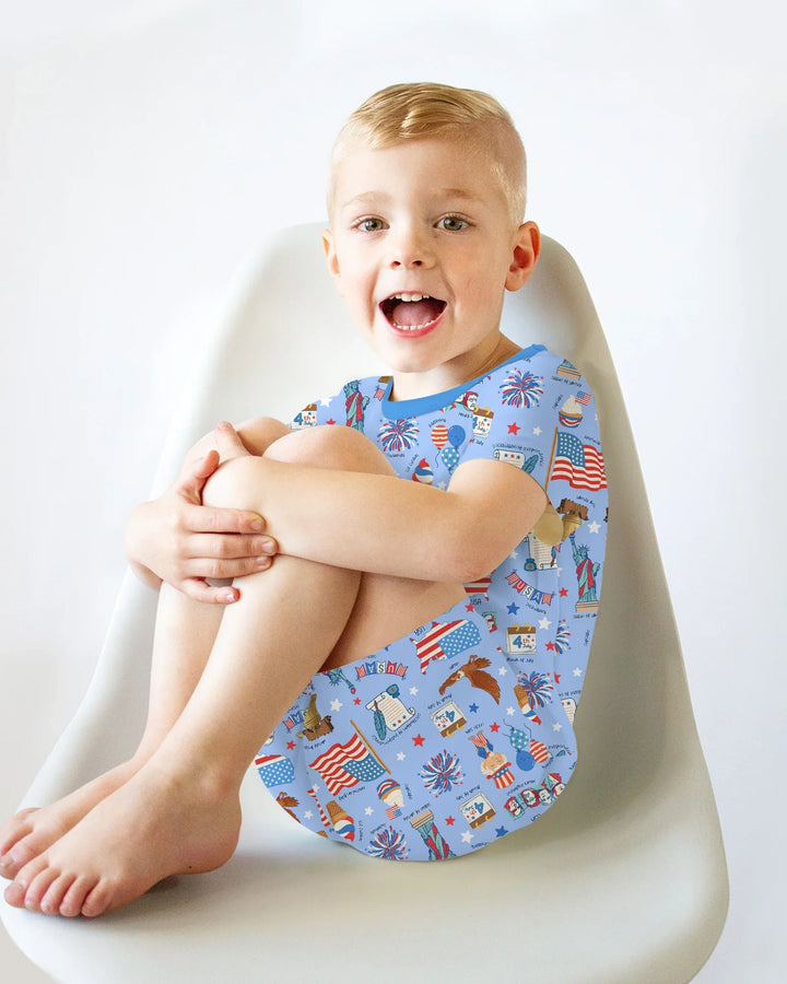 Hand Drawn Patriotic Iconic Bamboo Two Piece Short Sleeve Shorts Pajama Set