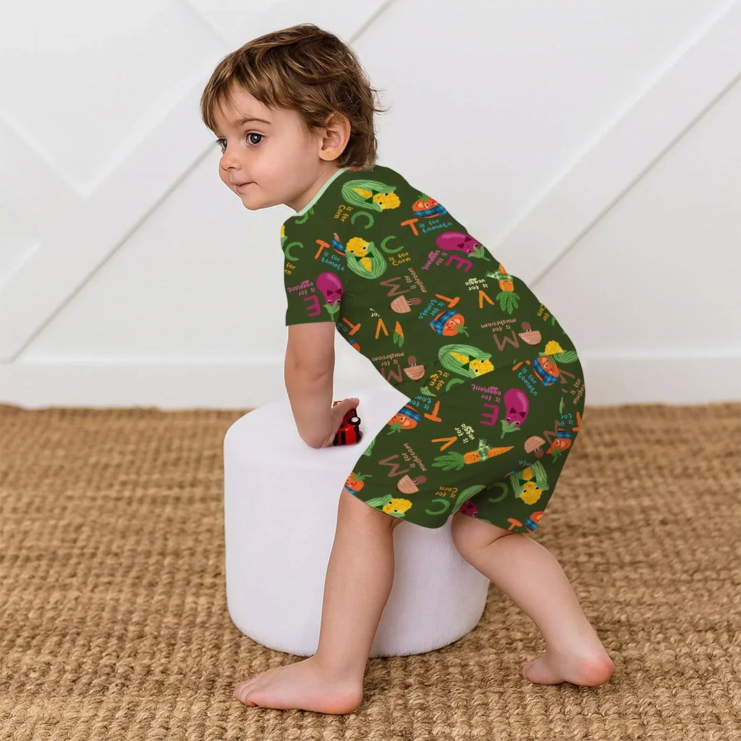 Veggie Letter Bamboo Two Piece Short Sleeve Shorts Pajama Set