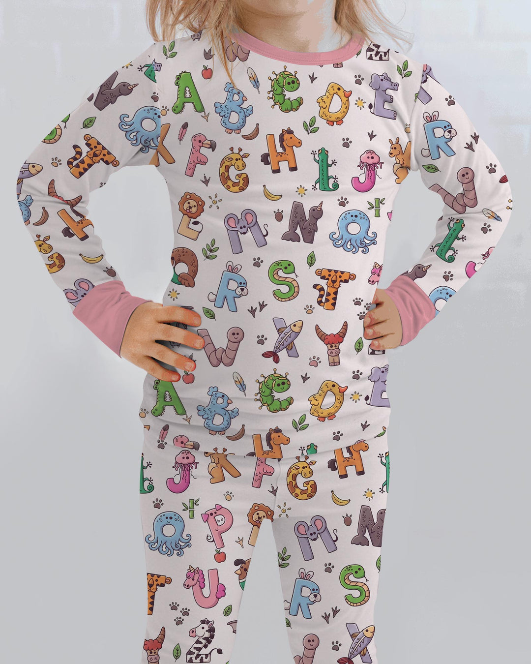 Animals Alphabet Bamboo Two Piece Long Sleeve Pajama Set