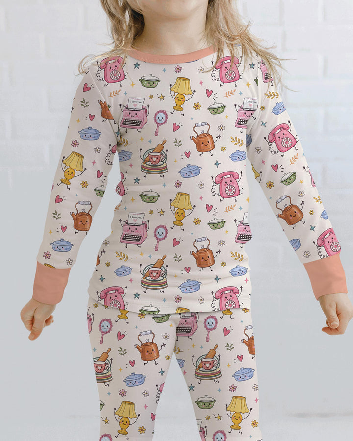 Retro Chasing Toy Bamboo Two Piece Long Sleeve Pajama Set