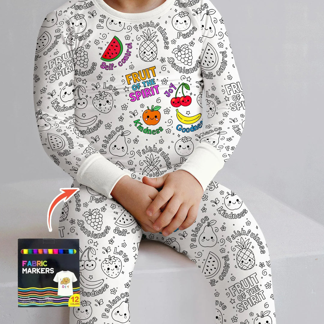 Zweiteiliges Langarm-Pyjama-Set mit Sommerfrüchten