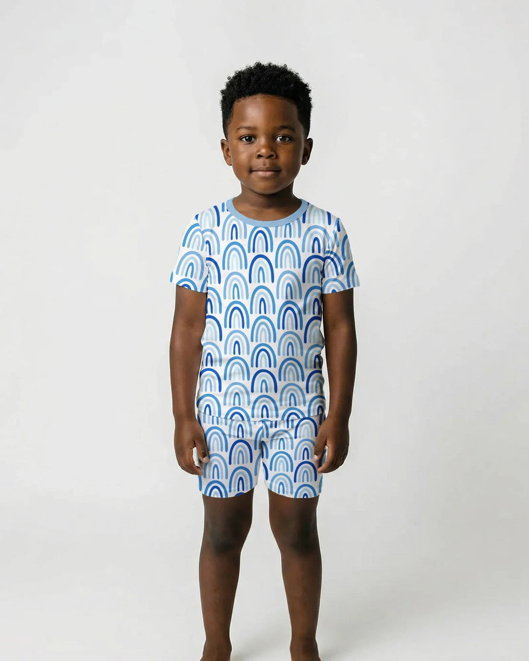 Sky Blue Rainbows Bamboo Two Piece Short Sleeve Shorts Pajama Set