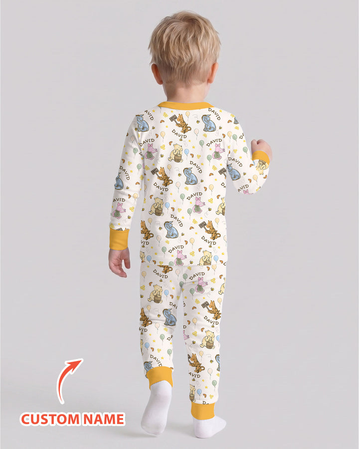 Little Things, Big Love Classic Bear Custom Name Bamboo Two Piece Long Sleeve Pajama Set