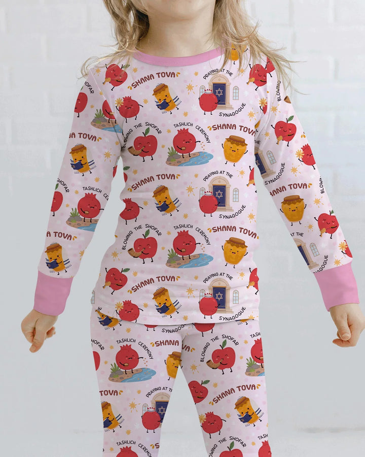 Zweiteiliges Langarm-Pyjama-Set mit Sommerfrüchten