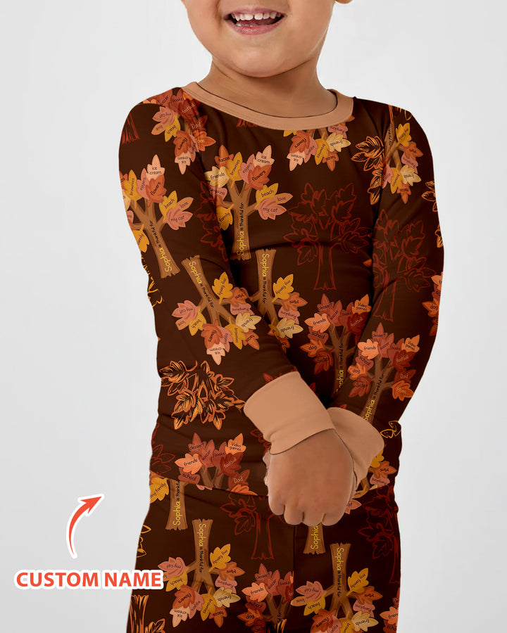 Custom Thanksgiving Tree Bamboo Two Piece Long Sleeve Pajama Set