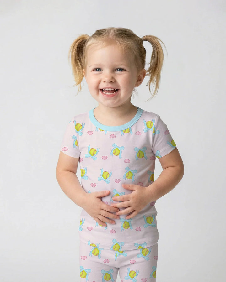 Softbal Coquette Bow Two Piece Short Sleeve Pajama Set