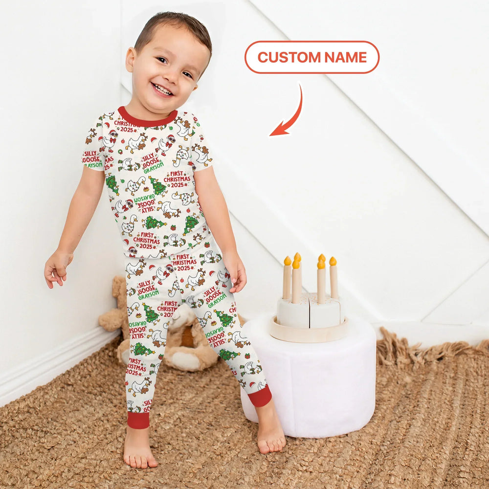 Custom Name "Silly Goose" Two Piece Short Sleeve Pajama Set (Red) , Custom Name "Silly Goose" Two Piece Short Sleeve Pajama Set (Red) - 12-18M