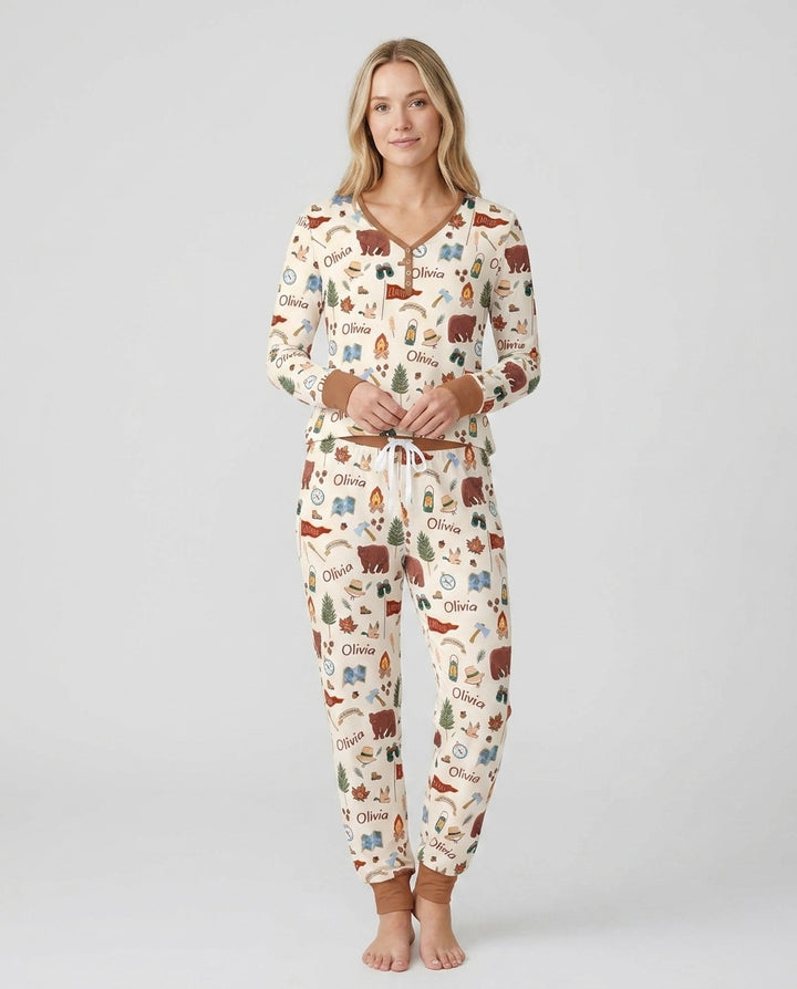 Custom Name Adventure Outdoors Bamboo Women Pajama Set