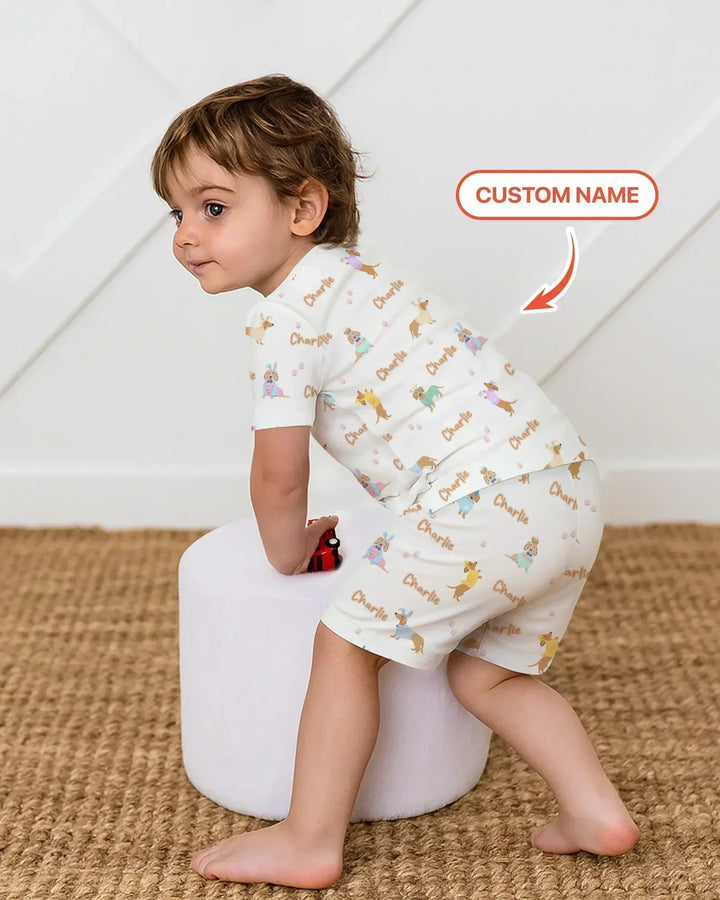 Custom Name Easter Dachshund Bamboo Two Piece Short Sleeve Shorts Pajama Set