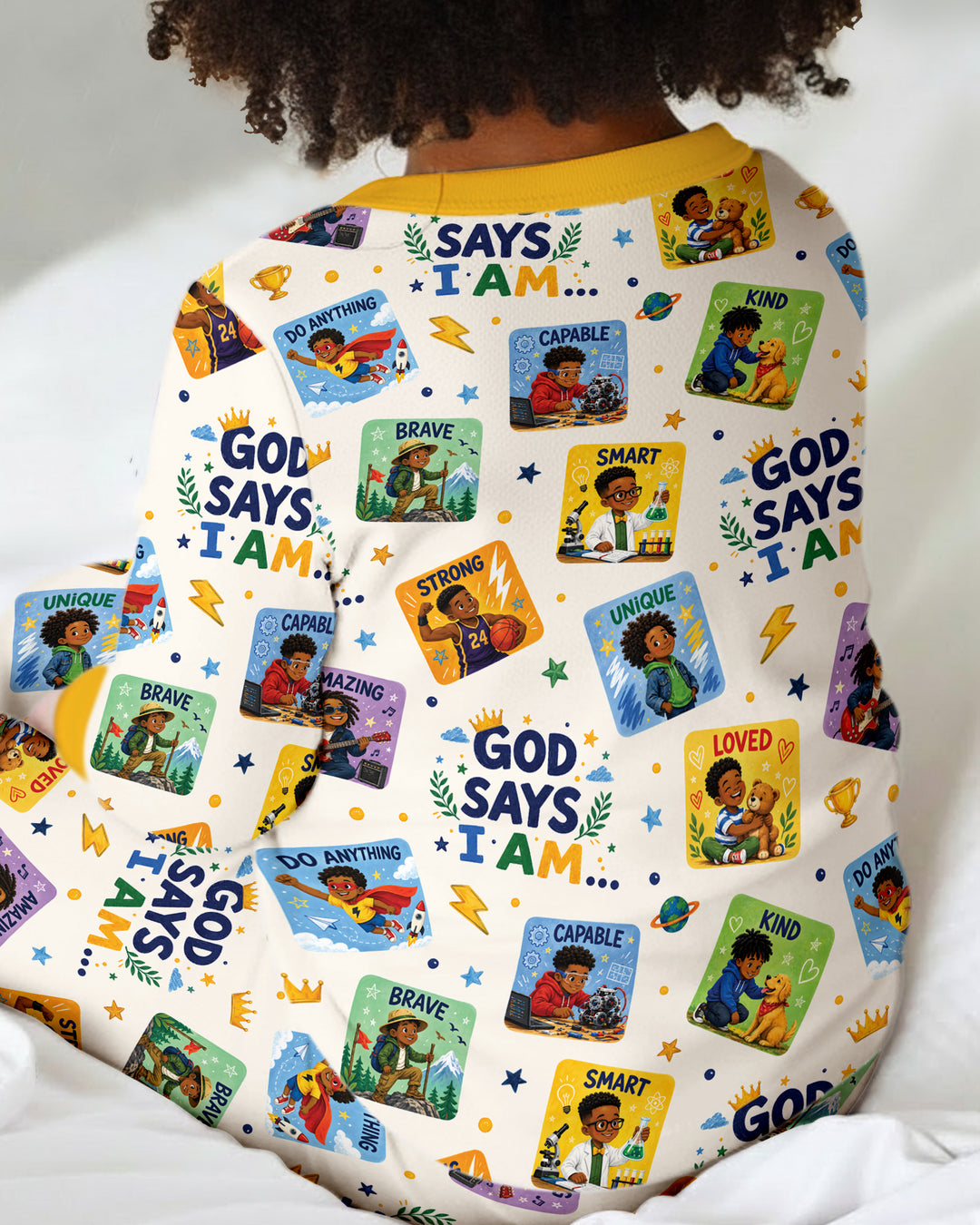 God Says I Am Black Boy Bamboo Two Piece Long Sleeve Pajama Set