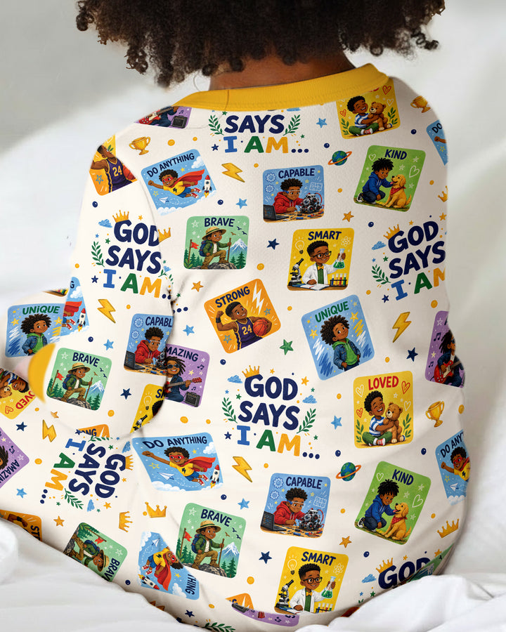 God Says I Am Black Boy Bamboo Two Piece Long Sleeve Pajama Set
